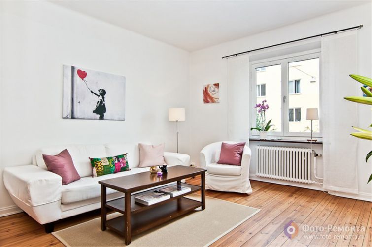 Интерьер квартиры с маленькой кухней, Швеция