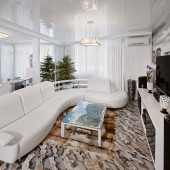 Стеклянная перегородка между гостиной и столовой