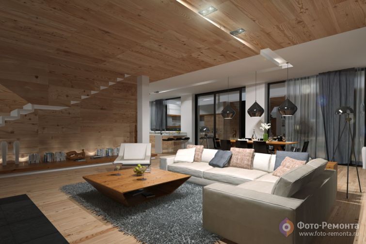 Интерьер гостиной и столовой от `Архитамин`