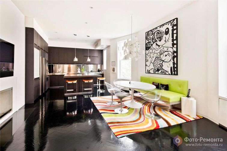 Отделка коричневой кухни