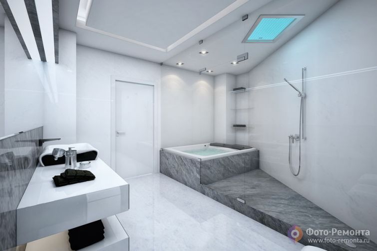 Интерьер ванной комнаты большого размера