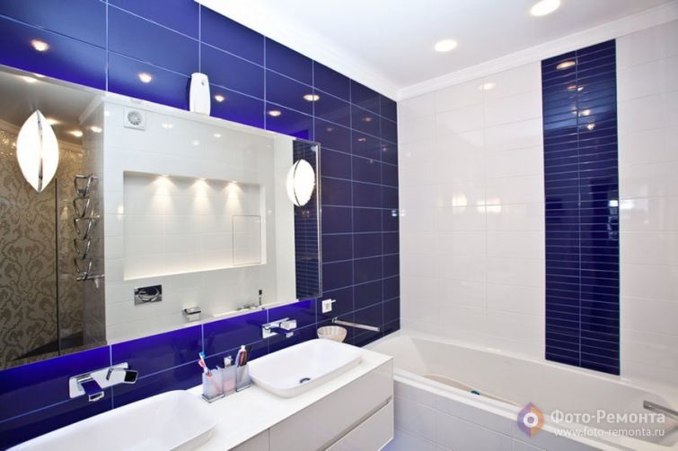 Дизайн интерьера синей ванной комнаты