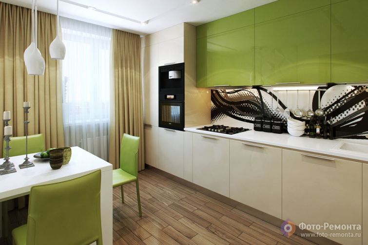 Интерьер кухни с зелеными акцентами