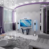 Интерьер гостиной с фиолетовыми акцентами