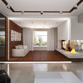 Дом в Риге: зал, совмещенный с кухней и прихожей