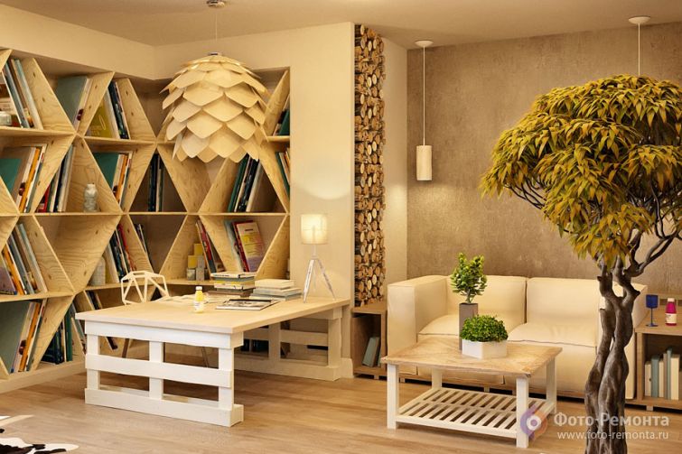 Интерьер гостиной `Природа внутри`