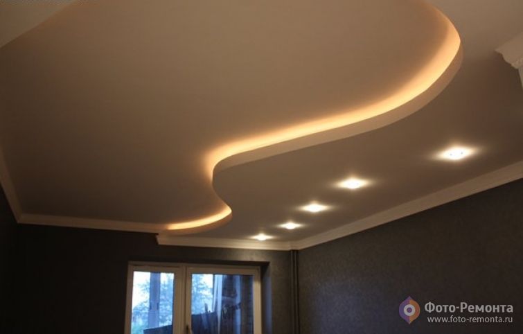 Потолок из гипсокартона в гостиной, фото 4