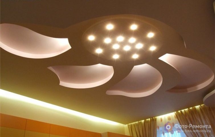 Потолок из гипсокартона в гостиной, фото 8