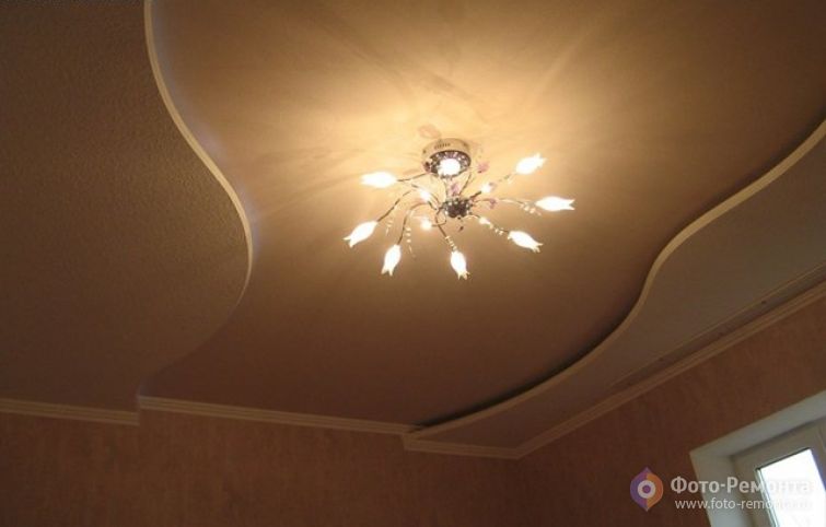 Потолок из гипсокартона в гостиной, фото 7