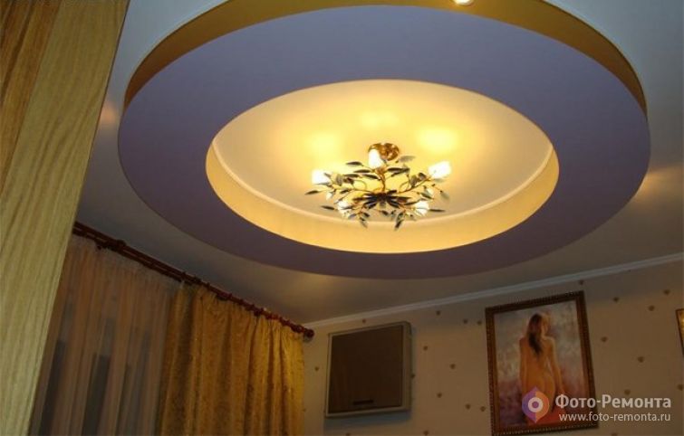 Потолок из гипсокартона в гостиной, фото 11