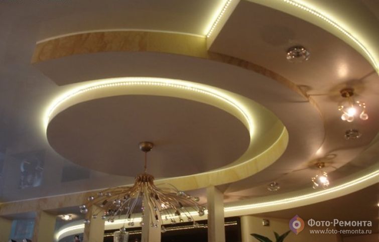 Потолок из гипсокартона в гостиной, фото 3