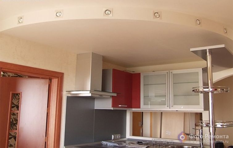 Потолок из гипсокартона на кухне, фото 10