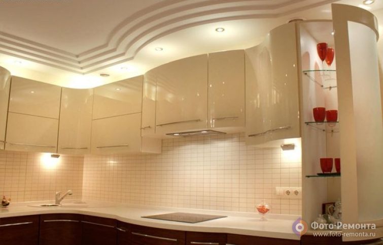 Потолок из гипсокартона на кухне, фото 7