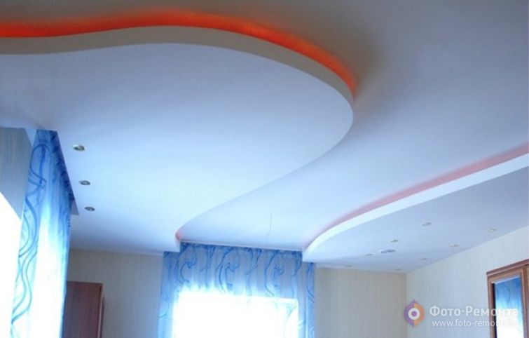 Потолок из гипсокартона в спальне, фото 12