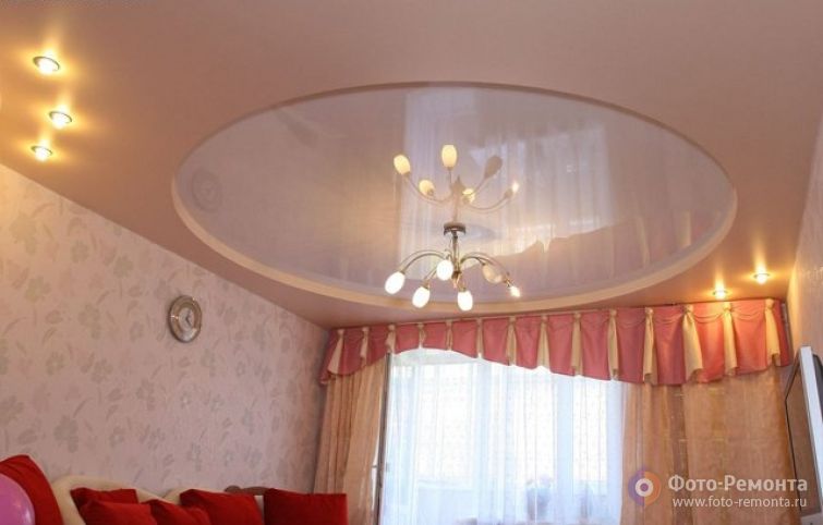Натяжной потолок в гостиной: дизайн потолка