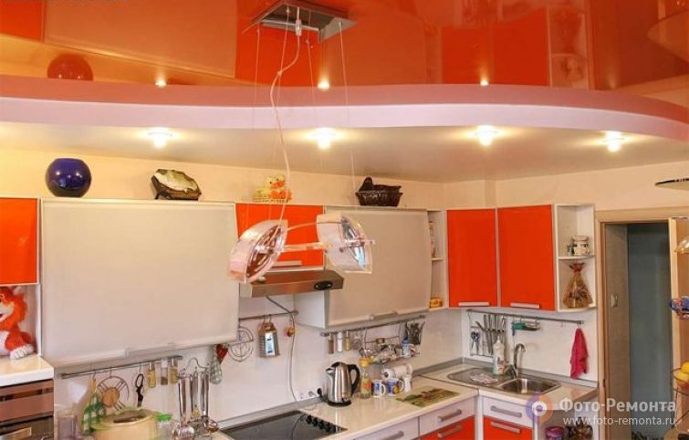 Натяжной потолок на кухне: дизайн потолка