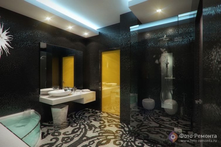 Интерьер темной ванной комнаты