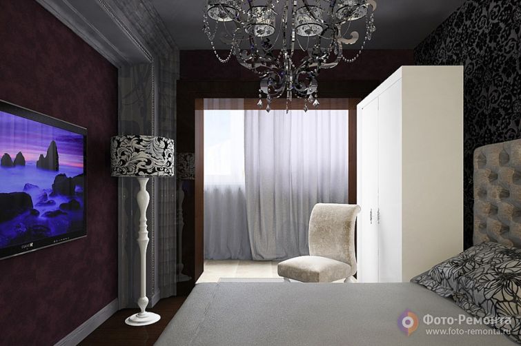  Интерьер темной спальни