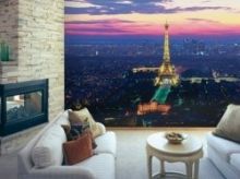 Фотообои в интерьере гостиной на отдельной стене