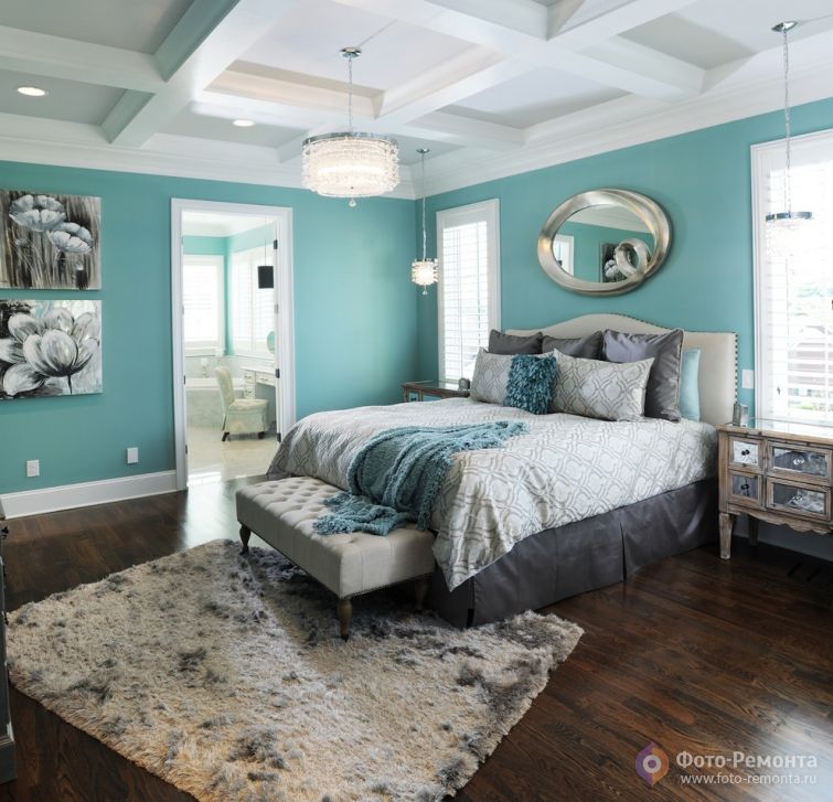 Бирюза в интерьере спальни – релакс морского бриза